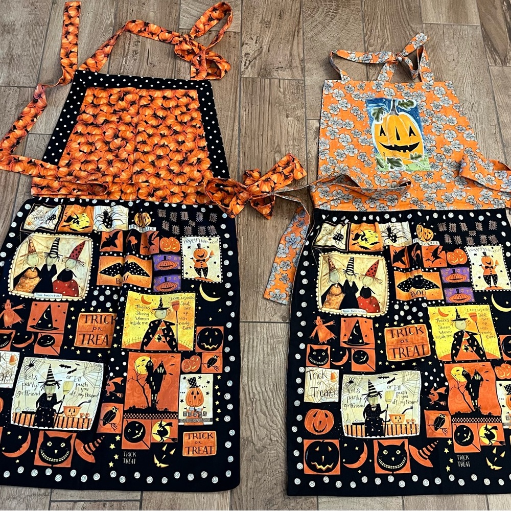 New aprons that reverse for Fall or Halloween.